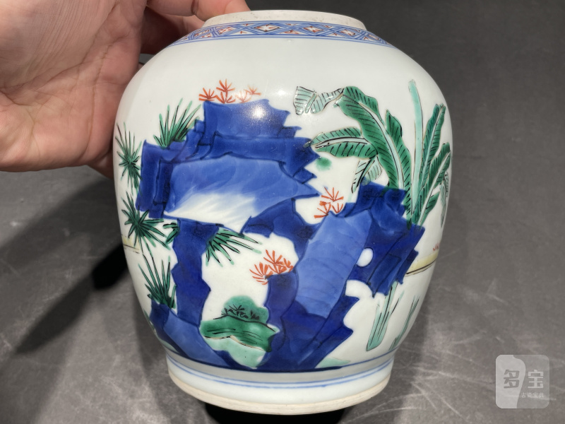 清康熙 青花五彩老子西出函谷关诗文罐 - 图5